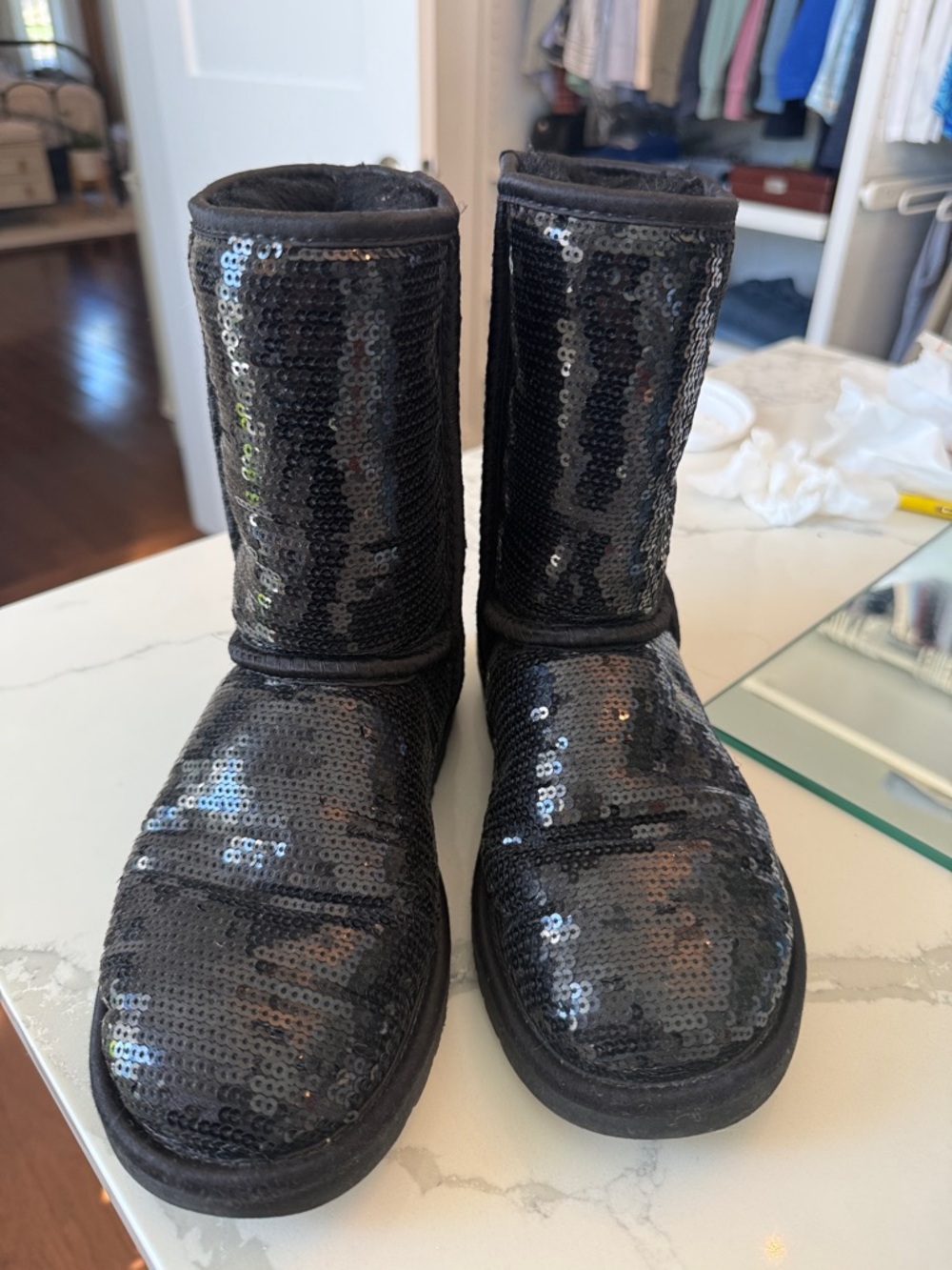 UGG Black Sequin Classic Short Boots size 6